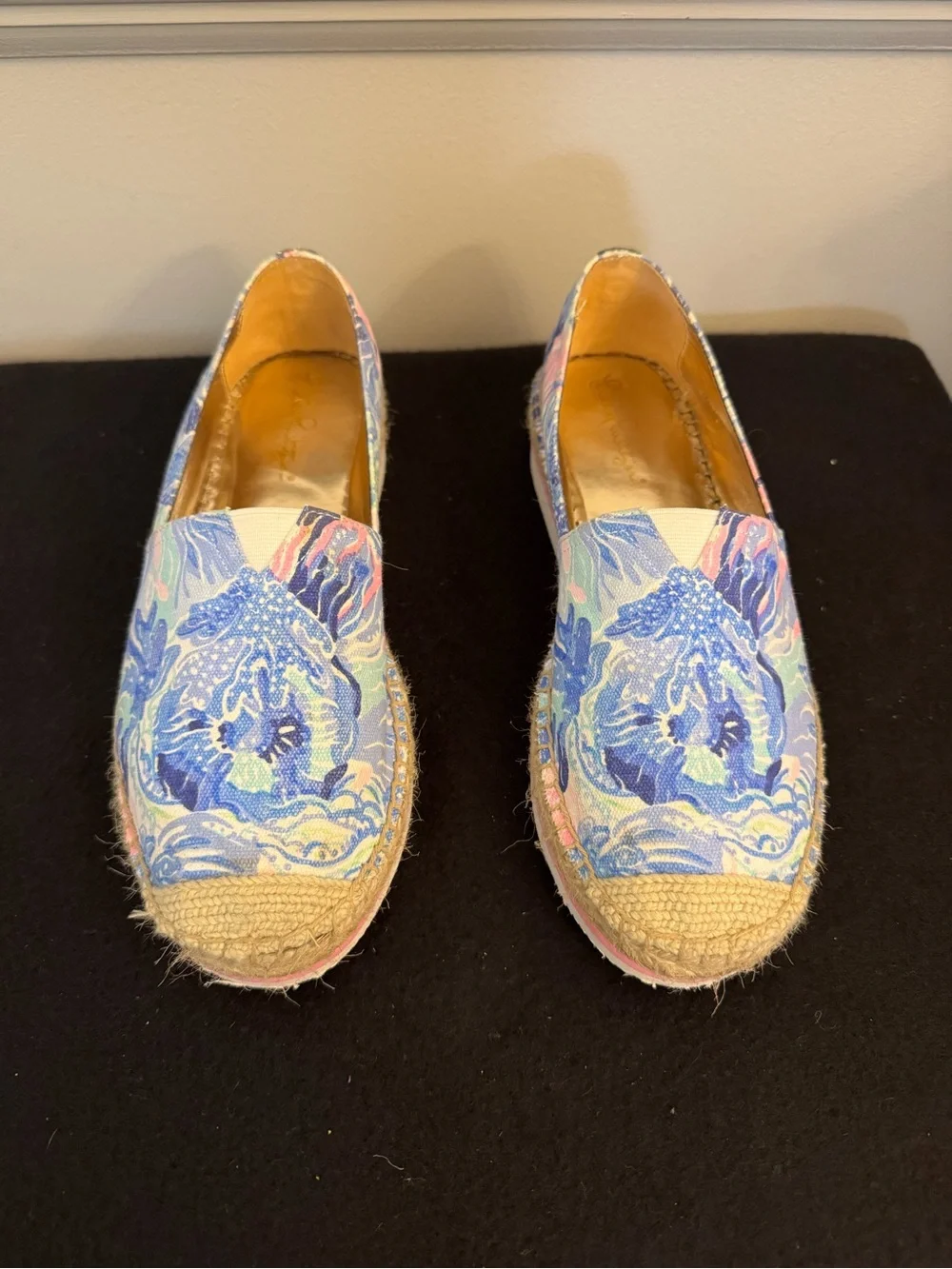 Lilly Pulitzer Marlo Blue Floral Espadrille Slip-On Shoes Size 7.5